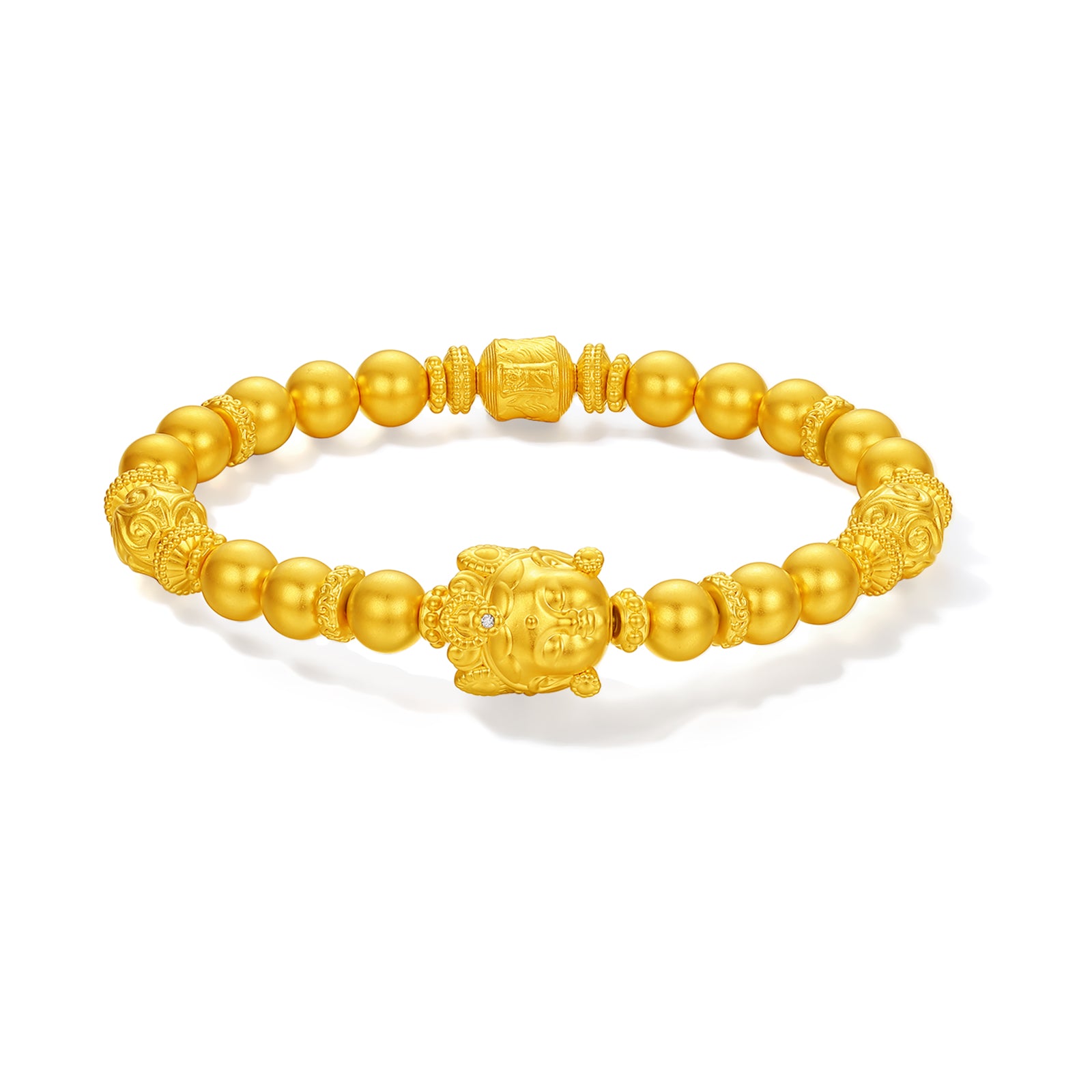 "Jiuhua Mountain" 24K Gold Beaded Bracelet Diamond Buddha Charm W1934750