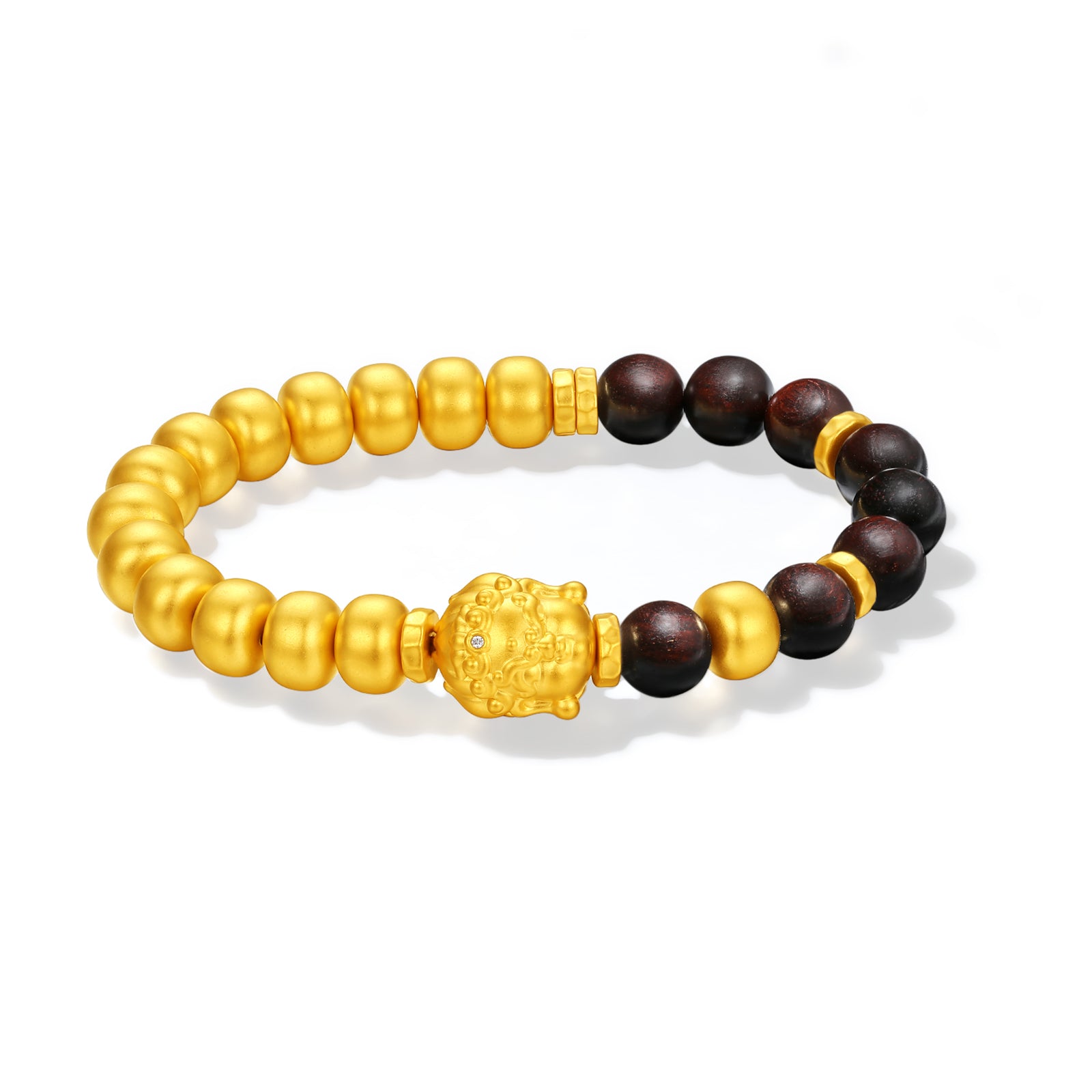 "Jiuhua Mountain" 24K Gold Mixed Beaded Bracelet Diamond Buddha Charm W1935473