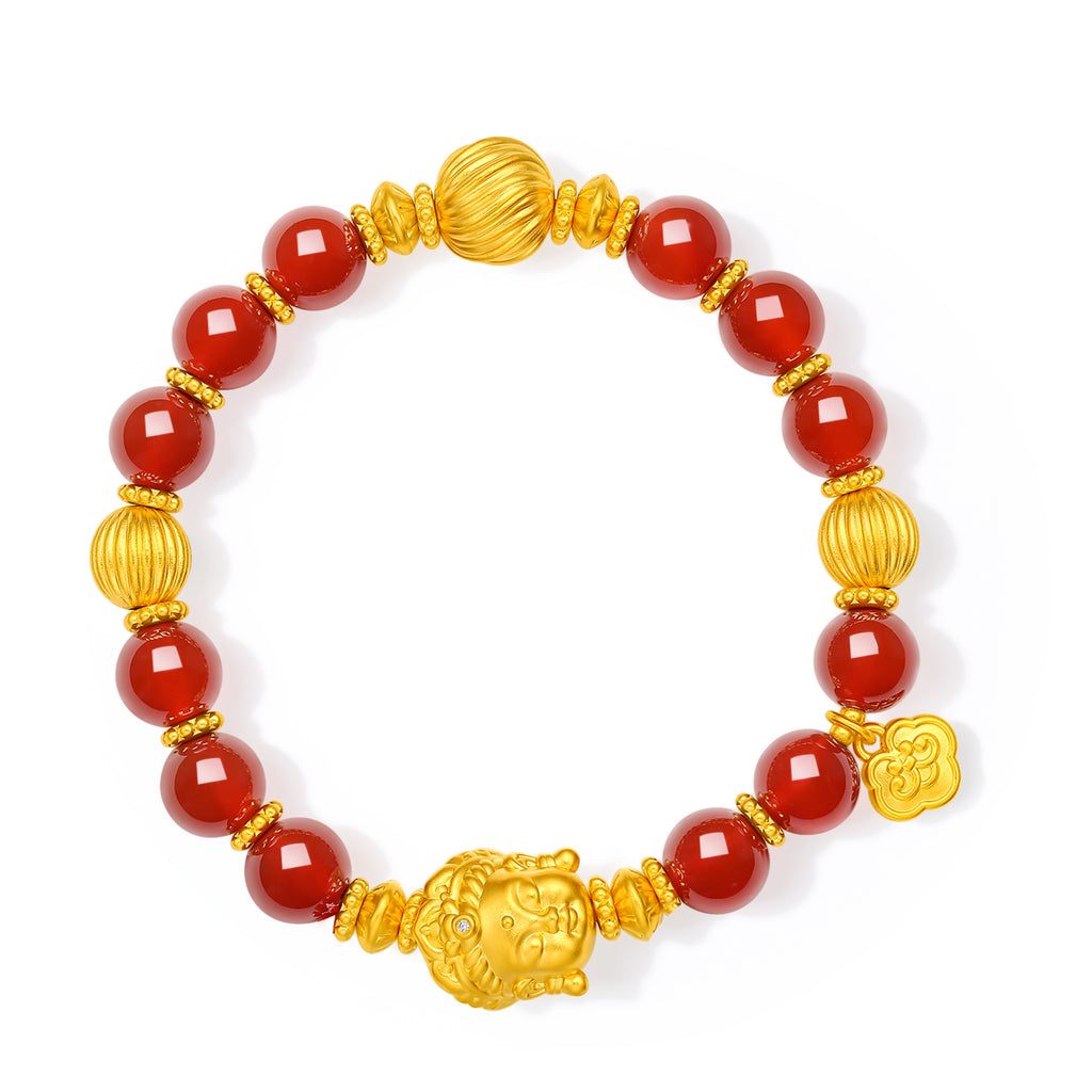 "Jiuhua Mountain" 24K Gold Agate Bracelet 6-8g J1935477