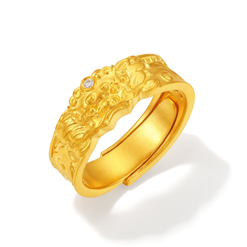 "Jiuhua Mountain" 24K Gold Diamond Embossed Sculpture Adjustable Ring 0.015ct W0137737