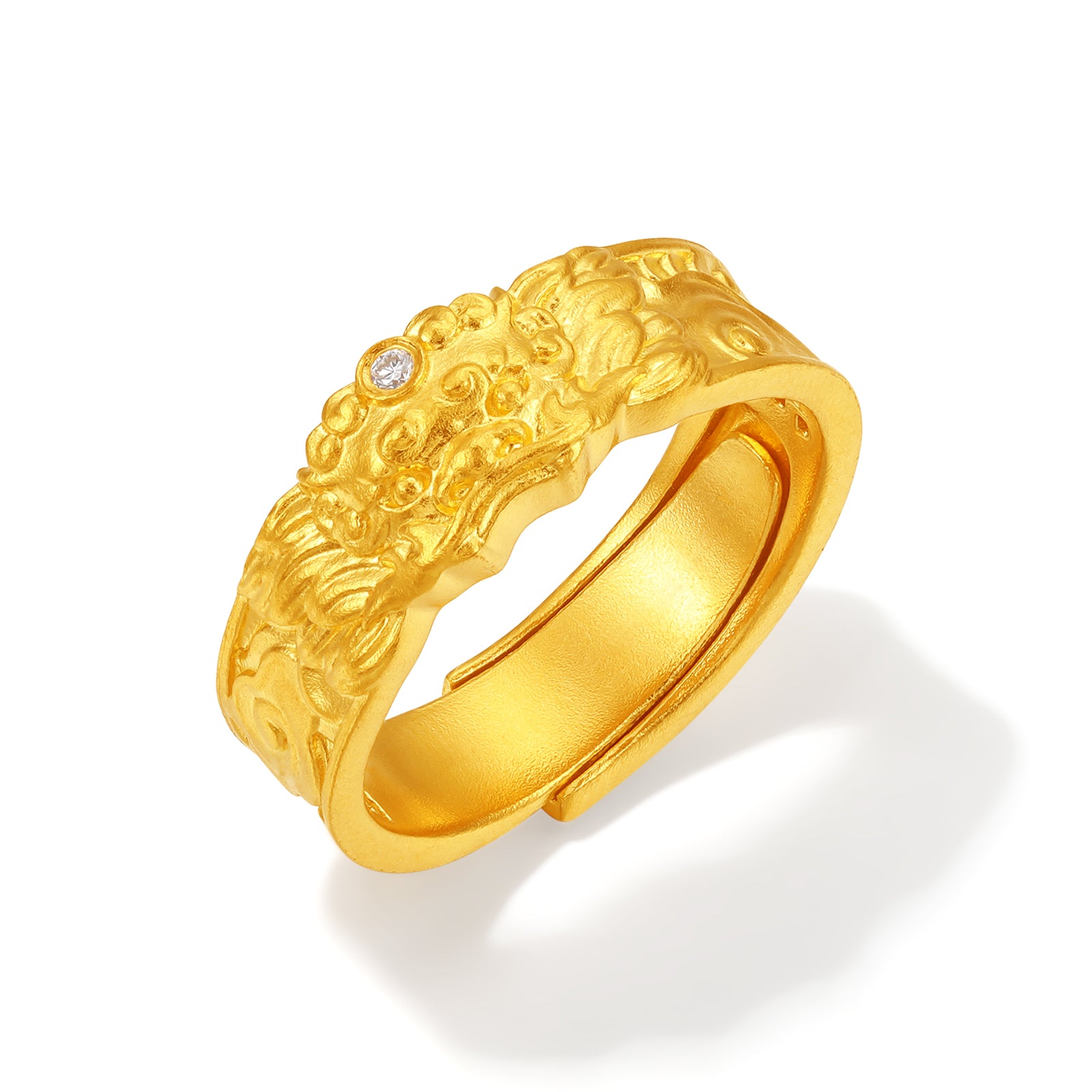 "Jiuhua Mountain" 24K Gold Diamond Embossed Sculpture Adjustable Ring 0.015ct W0137737