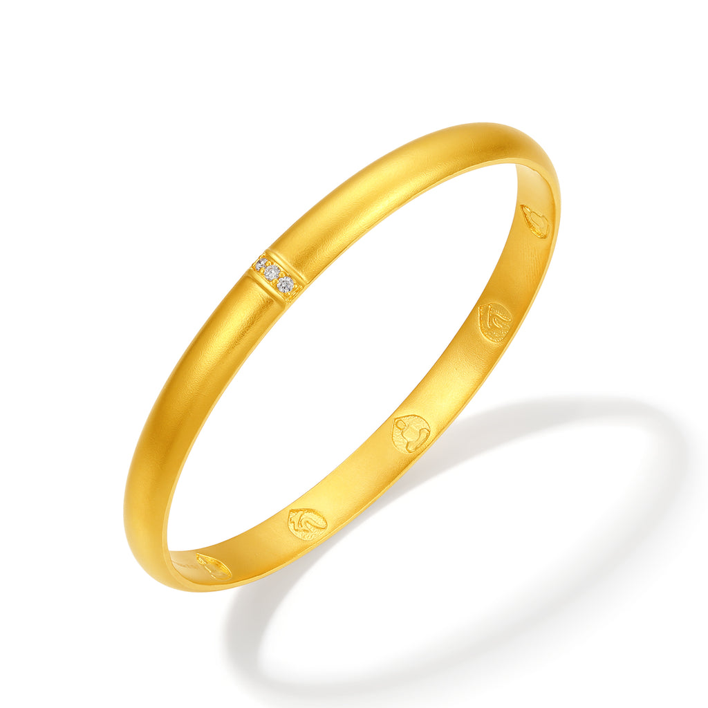 "Jiuhua Mountain" 24K Gold Diamond Engraved Closed Bangle W1030222