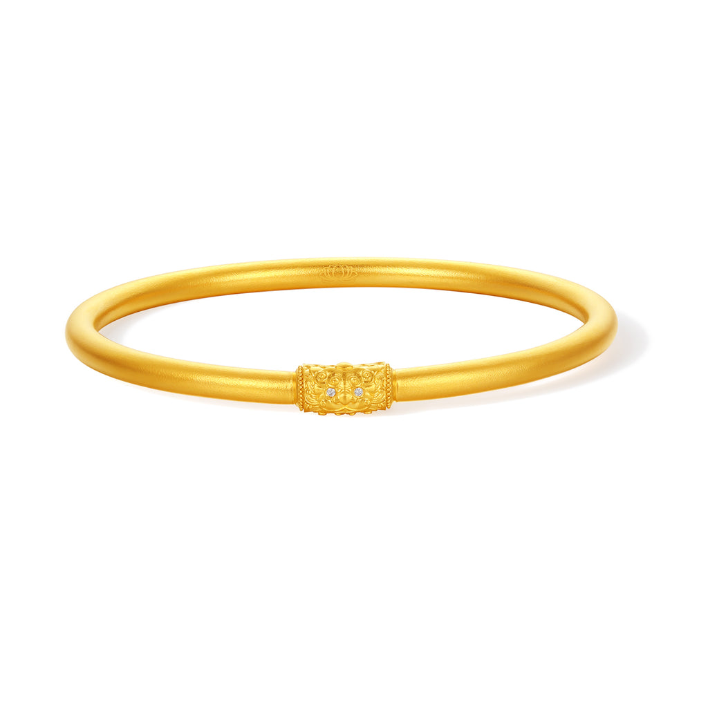 "Jiuhua Mountain" 24K Gold Diamond Lotus Closed Bangle W1034749