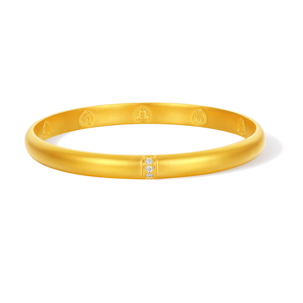 "Jiuhua Mountain" 24K Gold Diamond Engraved Closed Bangle W1030222