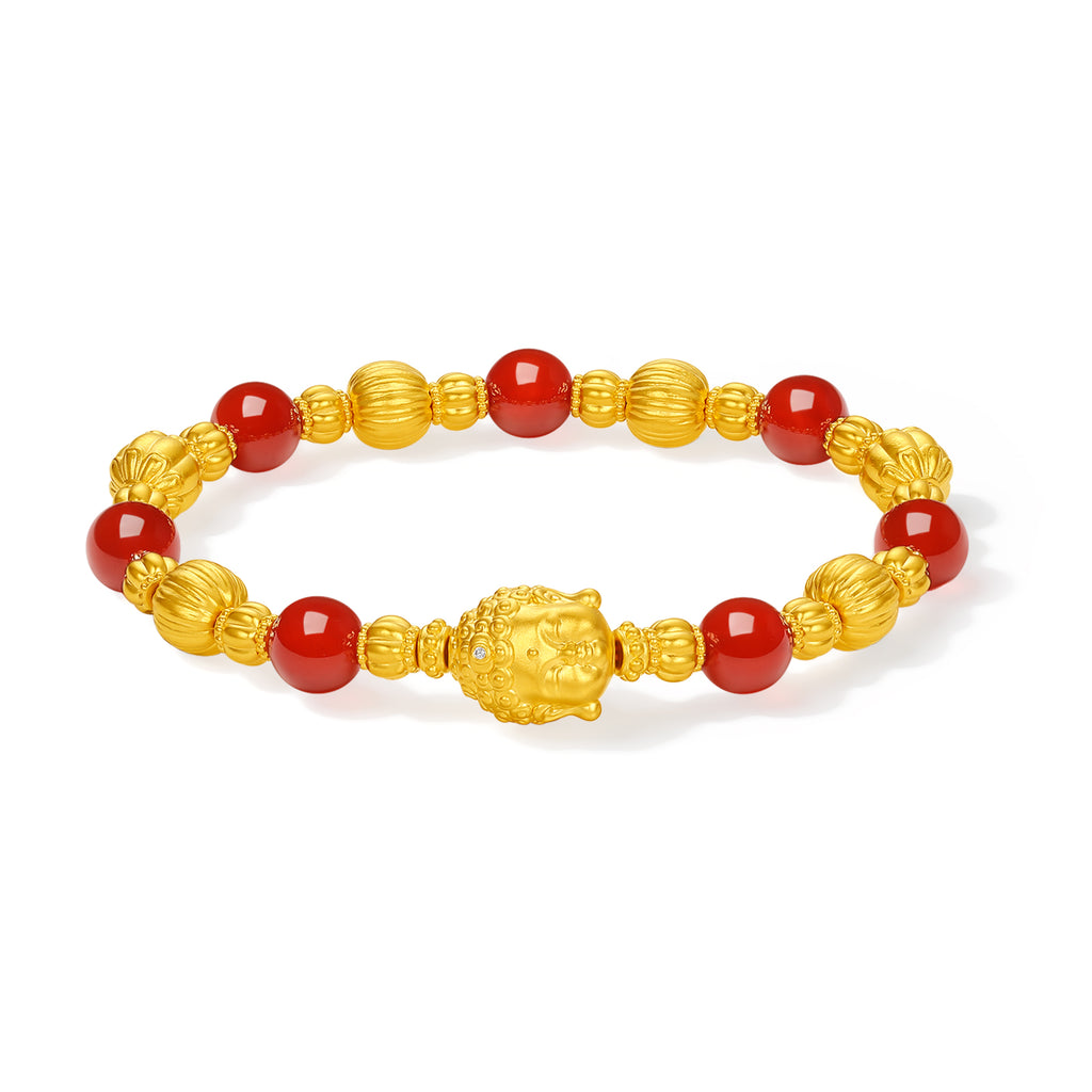 "Jiuhua Mountain" 24K Gold Agate Bracelet 7-9.5g J1935521