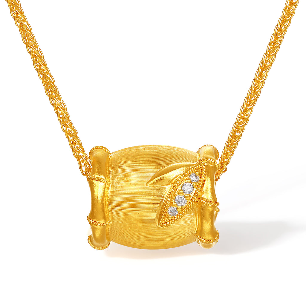 "Chinese Culture Collection - Dan Qing" 24K Gold Pendant Necklace Diamond 0.005ct Bamboo 10-13g W0636326