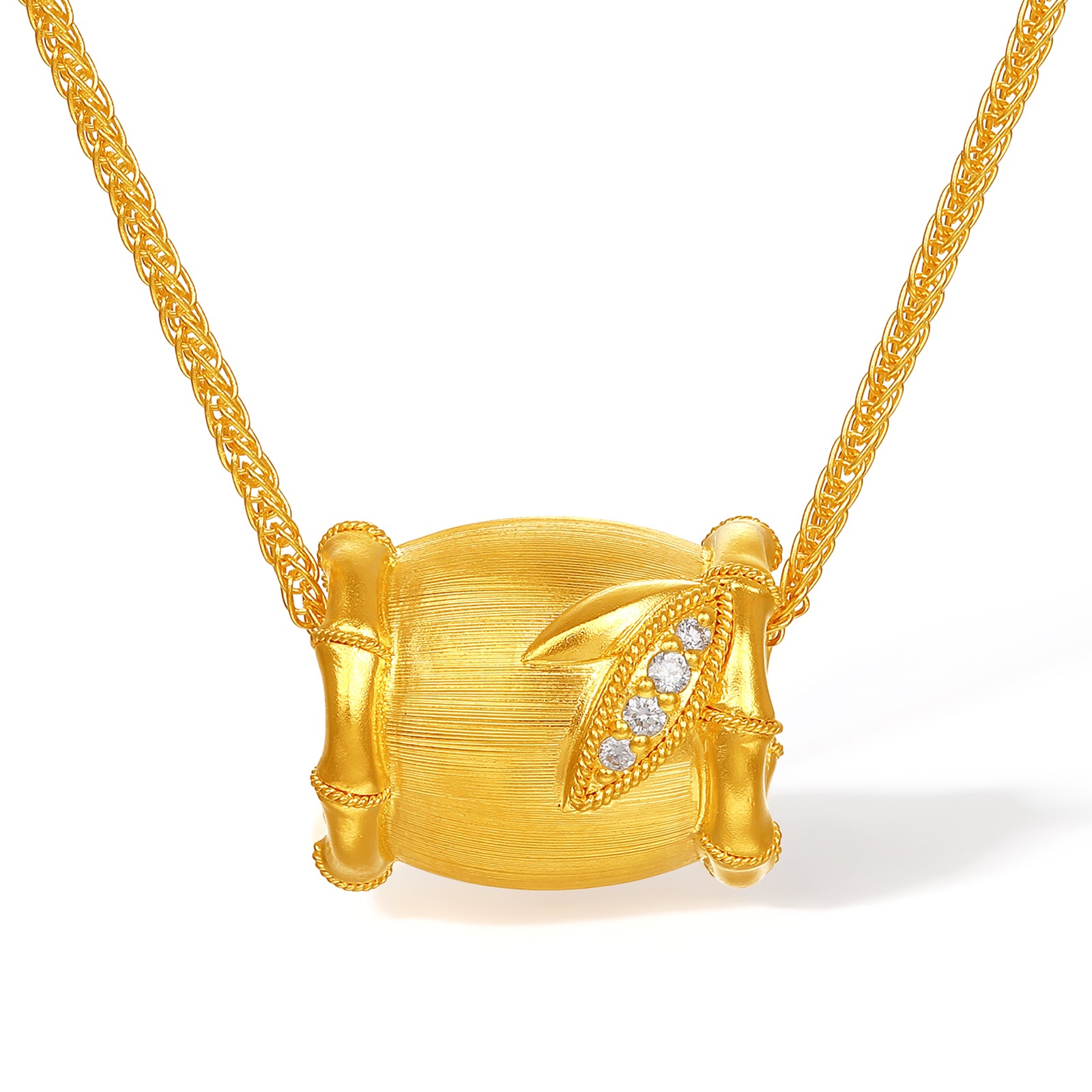 "Chinese Culture Collection - Dan Qing" 24K Gold Pendant Necklace Diamond 0.005ct Bamboo 10-13g W0636326