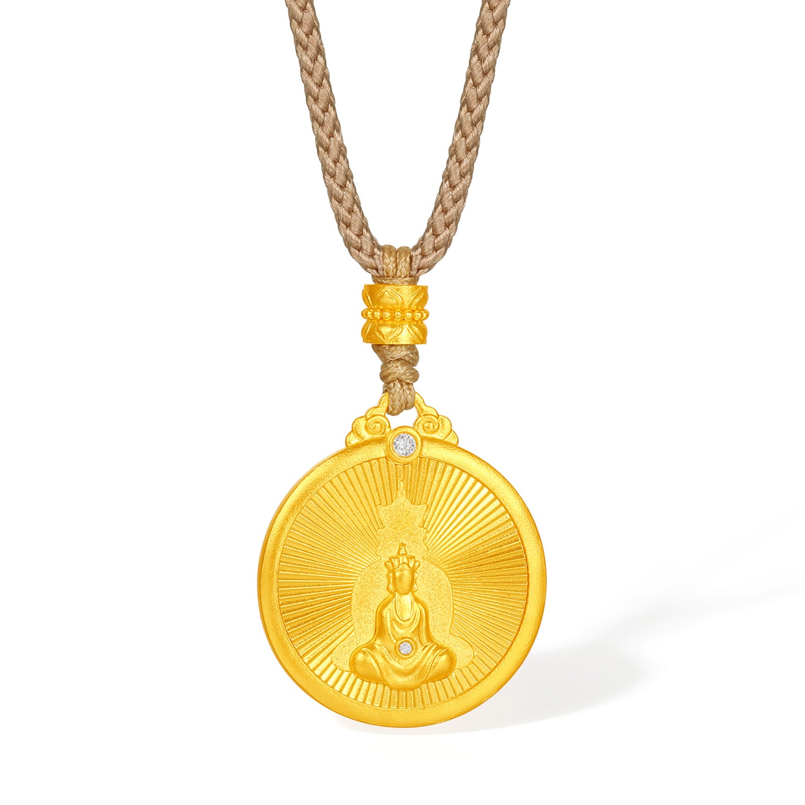 "Jiuhua Mountain" 24K Gold Diamond Buddha Round Pendant 0.009ct W0438237