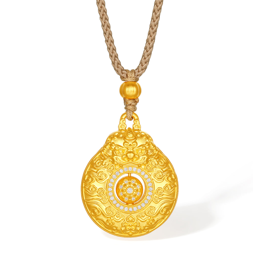 "Jiuhua Mountain" 24K Gold Diamond Rotatable Gourd Pendant 0.0042ct W0437884