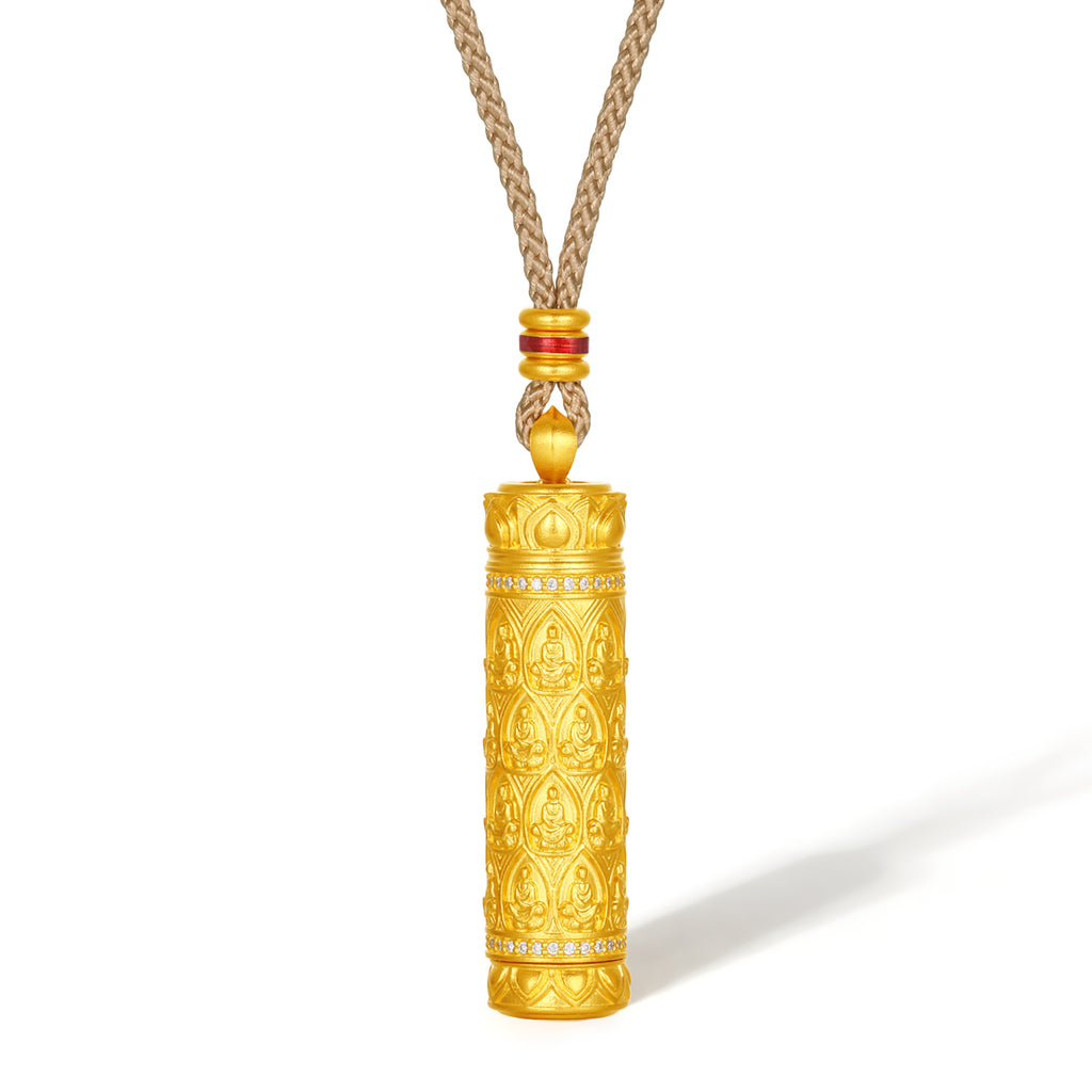 "Jiuhua Mountain" 24K Gold Diamond Cylinder Buddha Pendant 0.0032ct W0429872