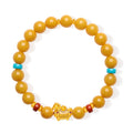"Chinese Culture Collection - Dan Qing" 24K Gold Beaded Bracelet Amber 8-8.5mm Diamond 0.0025ct Agate 5.8-6.3*3.5-4mm Horse 1.1-1.6g J1937265