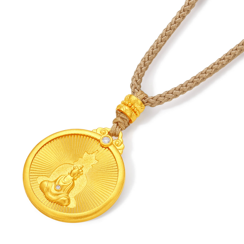"Jiuhua Mountain" 24K Gold Diamond Buddha Round Pendant 0.009ct W0438237