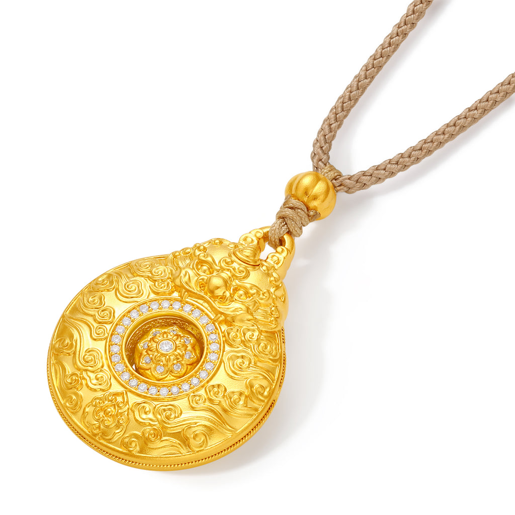 "Jiuhua Mountain" 24K Gold Diamond Rotatable Gourd Pendant 0.0042ct W0437884