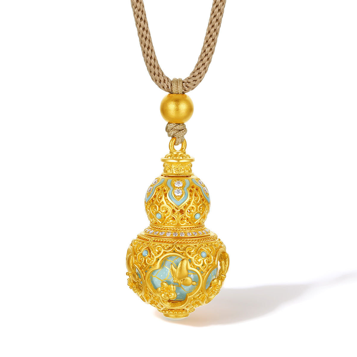 "Chinese Culture Collection - Ru Ware" 999 24K Gold String Pendant Diamond 0.007ct Diamond 0.003ct Gourd 11.7-13.7g W0450032