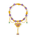 "Chinese Culture Collection - Dan Qing" 24K Gold Beaded Bracelet Amethyst 6-6.5mm Diamond 0.0031ct 3.8-4.3mm Butterfly 19-23g J1940431