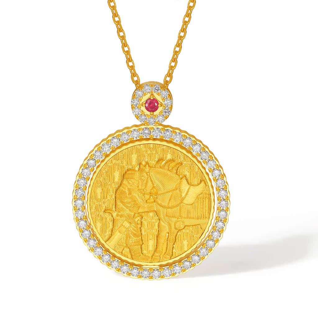 "Chinese Culture Collection - Dan Qing" 999 24K Gold Pendant Necklace Diamond 0.0102ct Ruby 0.04ct Zodiac 15-16.8g W0650041