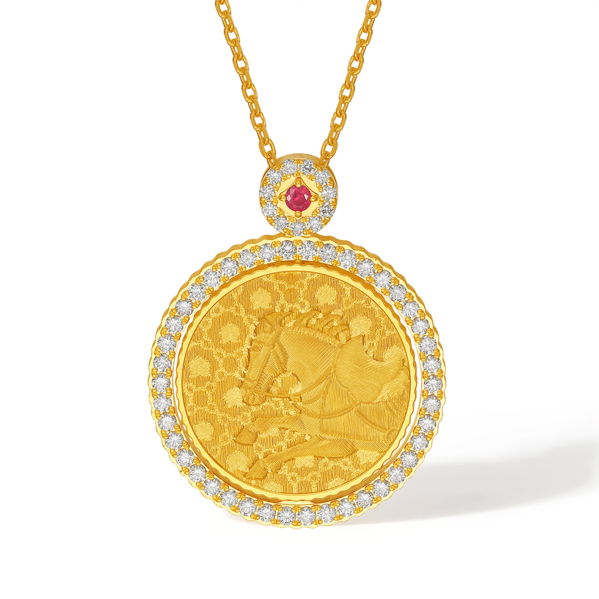 "Chinese Culture Collection - Dan Qing" 999 24K Gold Pendant Necklace Diamond 0.0102ct Ruby 0.04ct Zodiac 14.9-16.8g W0650042