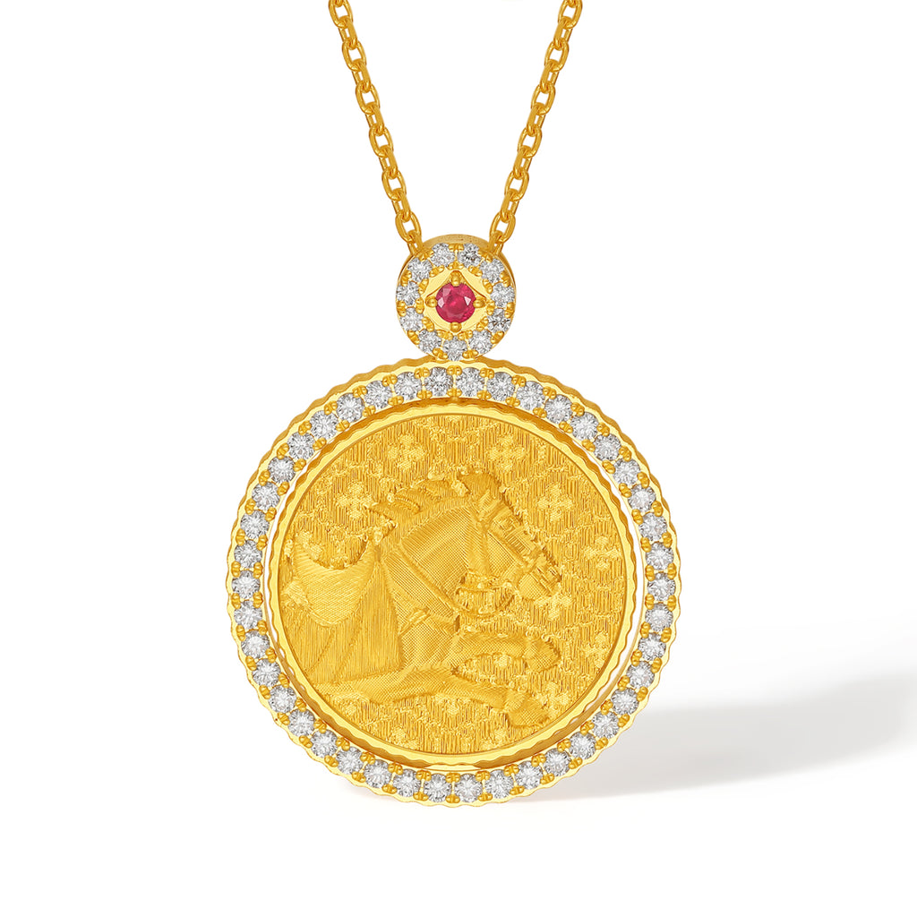 "Chinese Culture Collection - Dan Qing" 999 24K Gold Pendant Necklace Diamond 0.0102ct Ruby 0.04ct Zodiac 15-17g W0650034