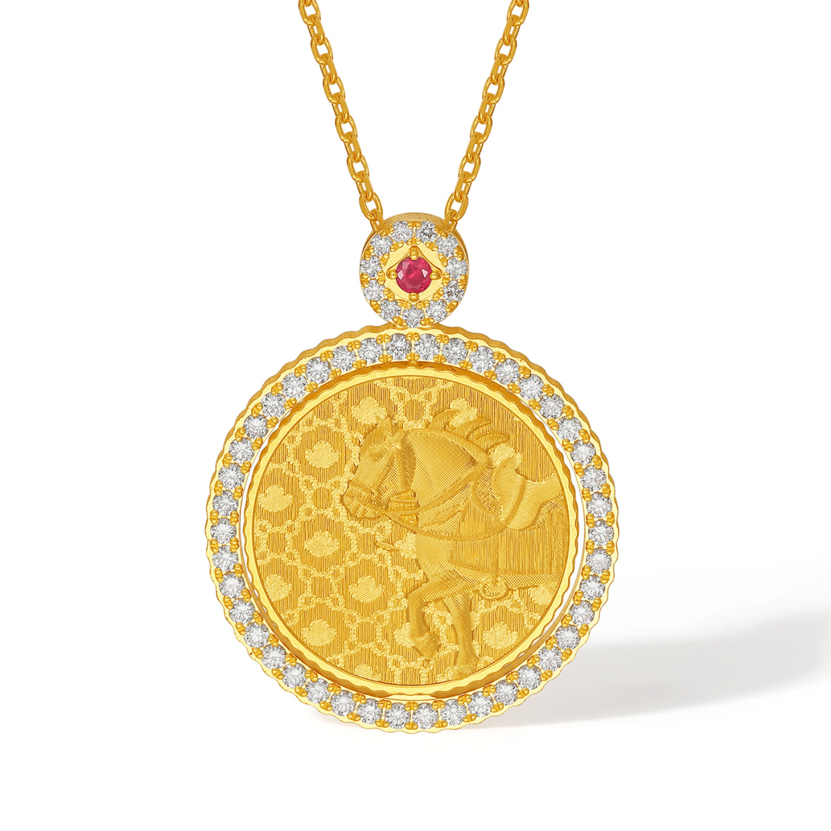 "Chinese Culture Collection - Dan Qing" 999 24K Gold Pendant Necklace Diamond 0.0102ct Ruby 0.04ct Zodiac 14.7-16.5g W0650035