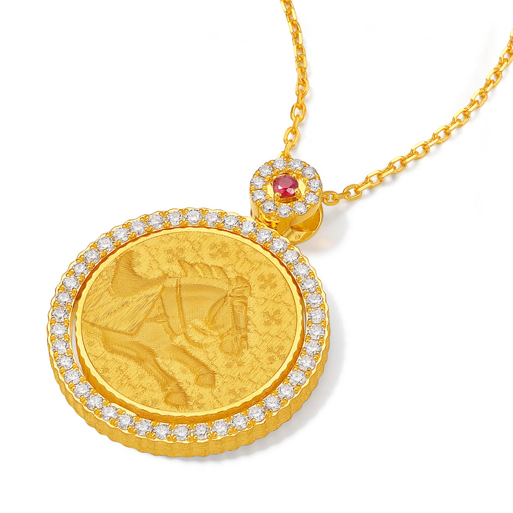 "Chinese Culture Collection - Dan Qing" 999 24K Gold Pendant Necklace Diamond 0.0102ct Ruby 0.04ct Zodiac 15-17g W0650034