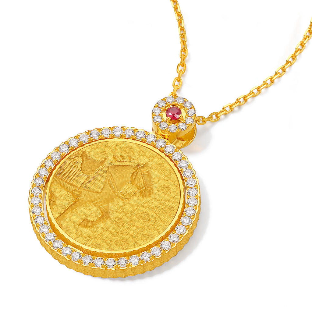 "Chinese Culture Collection - Dan Qing" 999 24K Gold Pendant Necklace Diamond 0.0102ct Ruby 0.04ct Zodiac 14.8-16.6g W0650037