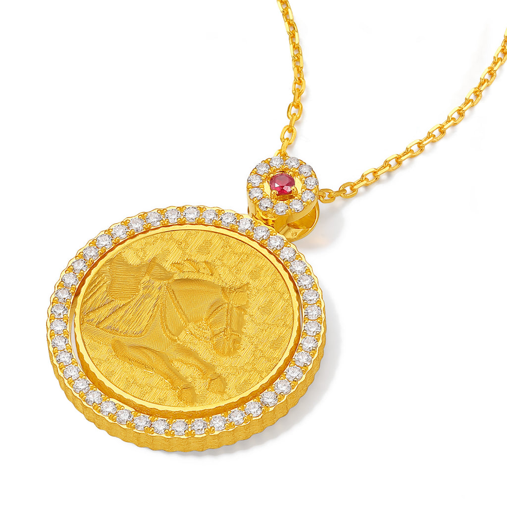 "Chinese Culture Collection - Dan Qing" 999 24K Gold Pendant Necklace Diamond 0.0102ct Ruby 0.04ct Zodiac 14.9-16.8g W0650043