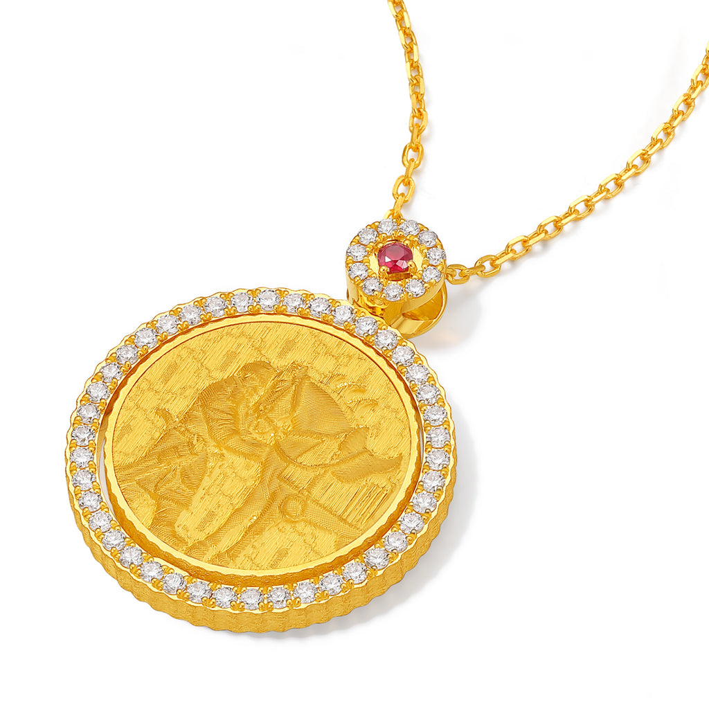 "Chinese Culture Collection - Dan Qing" 999 24K Gold Pendant Necklace Diamond 0.0102ct Ruby 0.04ct Zodiac 15-16.8g W0650041