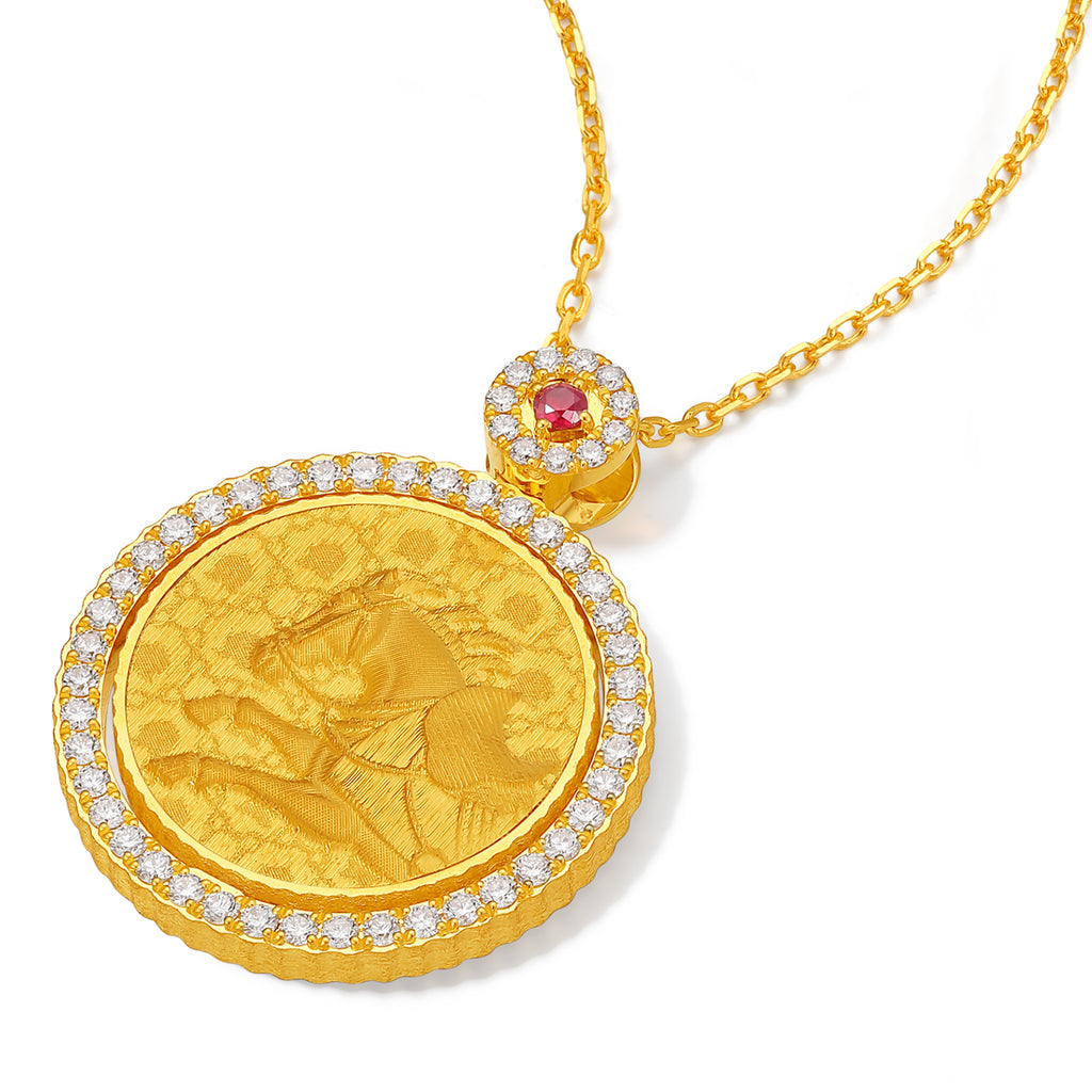 "Chinese Culture Collection - Dan Qing" 999 24K Gold Pendant Necklace Diamond 0.0102ct Ruby 0.04ct Zodiac 14.9-16.8g W0650042
