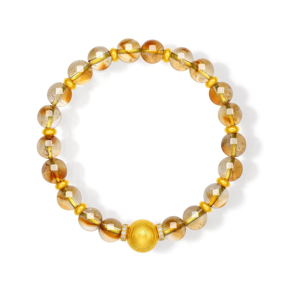 24K Gold Beaded Bracelet Citrine 7.5-8mm Diamond 0.007ct 3.5-5.5g J1930214