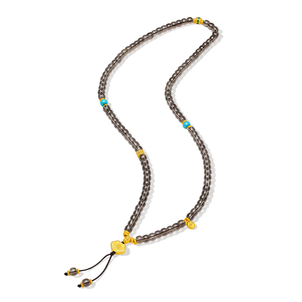 "Chinese Culture Collection - Dan Qing" 999 24K Gold Beaded Bracelet Crystal 6-6.5*4.8*5.3mm Diamond 0.0072ct Turquoise 0 Gourd 5.5-8.5g J1950051