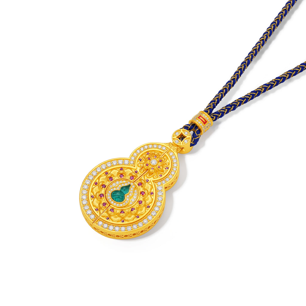 "Chinese Culture Collection - Dan Qing" 999 24K Gold  String Pendant Diamond 0.006ct Ruby 0.0081ct 40-46g W0450079