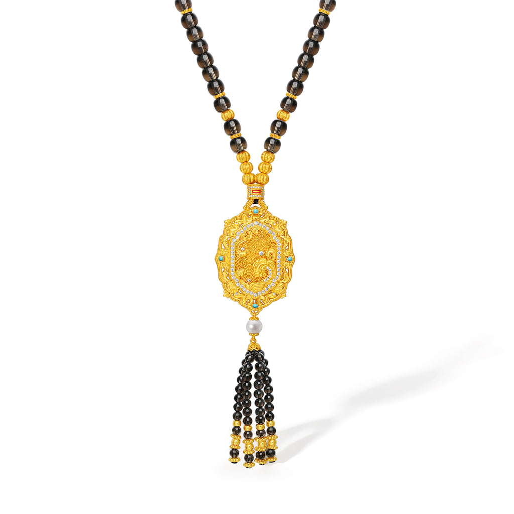 "Chinese Culture Collection - Dan Qing" 999 24K Gold Pendant Necklace Crystal 6-6.5*4.8-5.3mm Crystal 3-3.5mm Diamond 5.5-6mm 44-49g J0649942