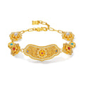 "Chinese Culture Collection - Dan Qing" 999 24K Gold Chain Bracelet Diamond 0.003ct Ruby 0.015ct Aquamarine 3-3.5mm Ruyi 35-41g W0750082