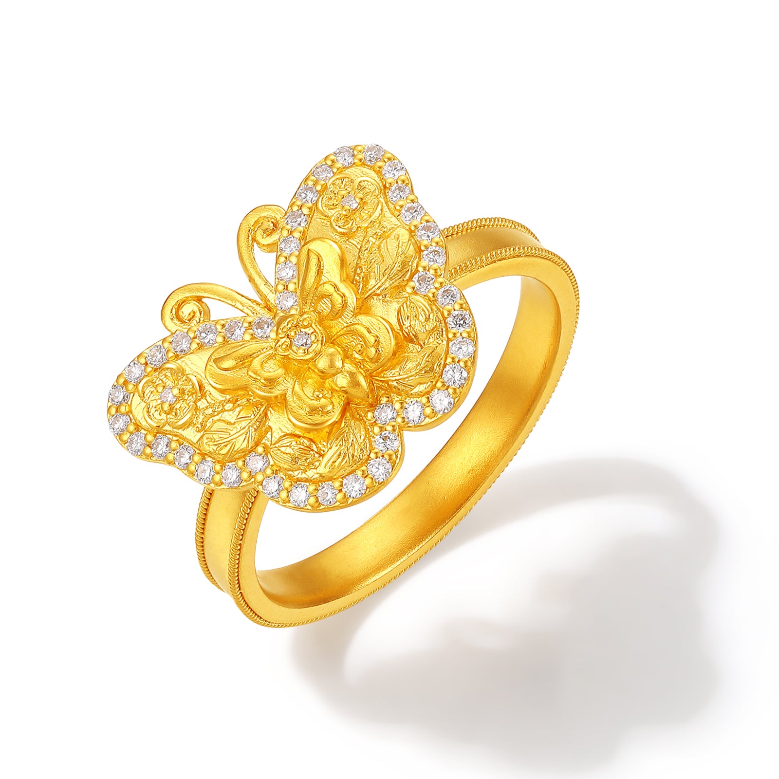 "Chinese Culture Collection - Dan Qing" 24K Gold Ring Diamond 0.0036ct Butterfly 5.2-7.2g W0136730
