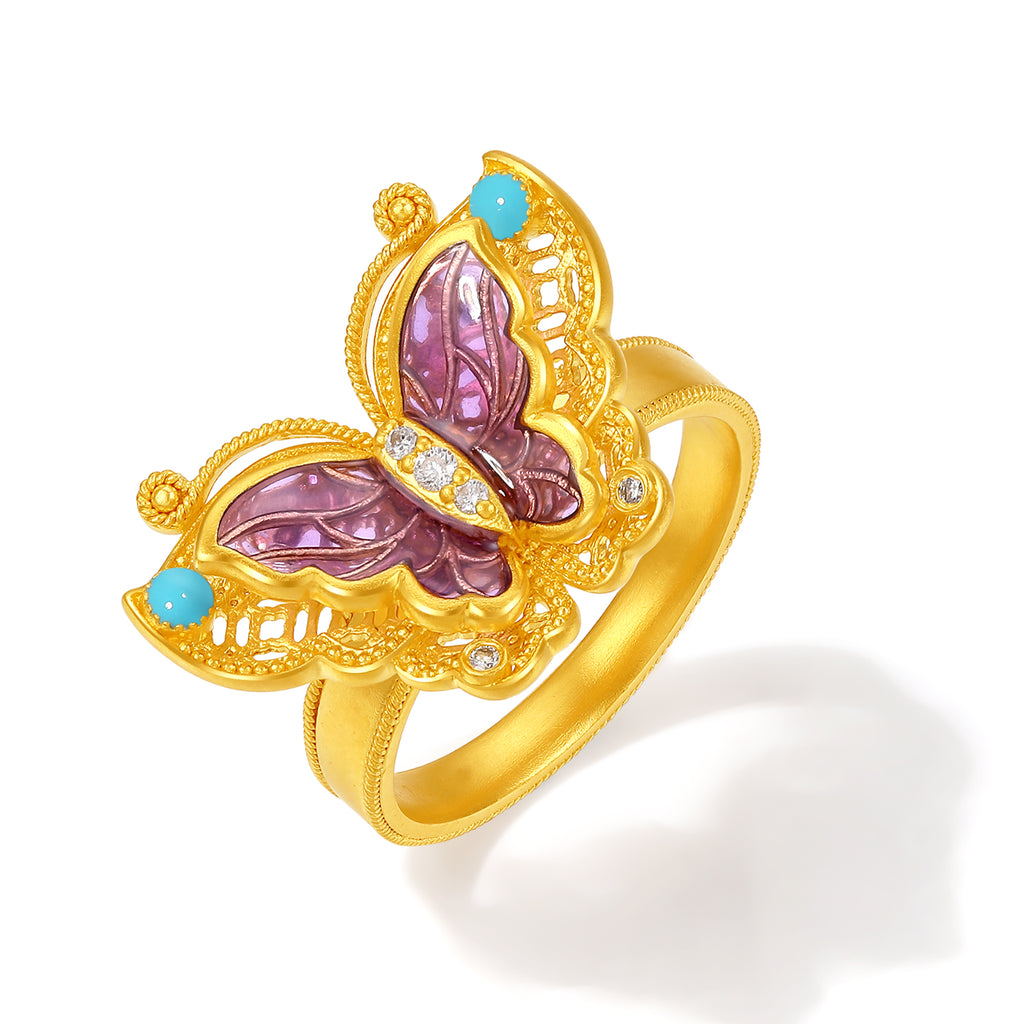 "Chinese Culture Collection - Dan Qing" 24K Gold Ring Diamond 0.007ct Butterfly 6.5-8.5g W0136612