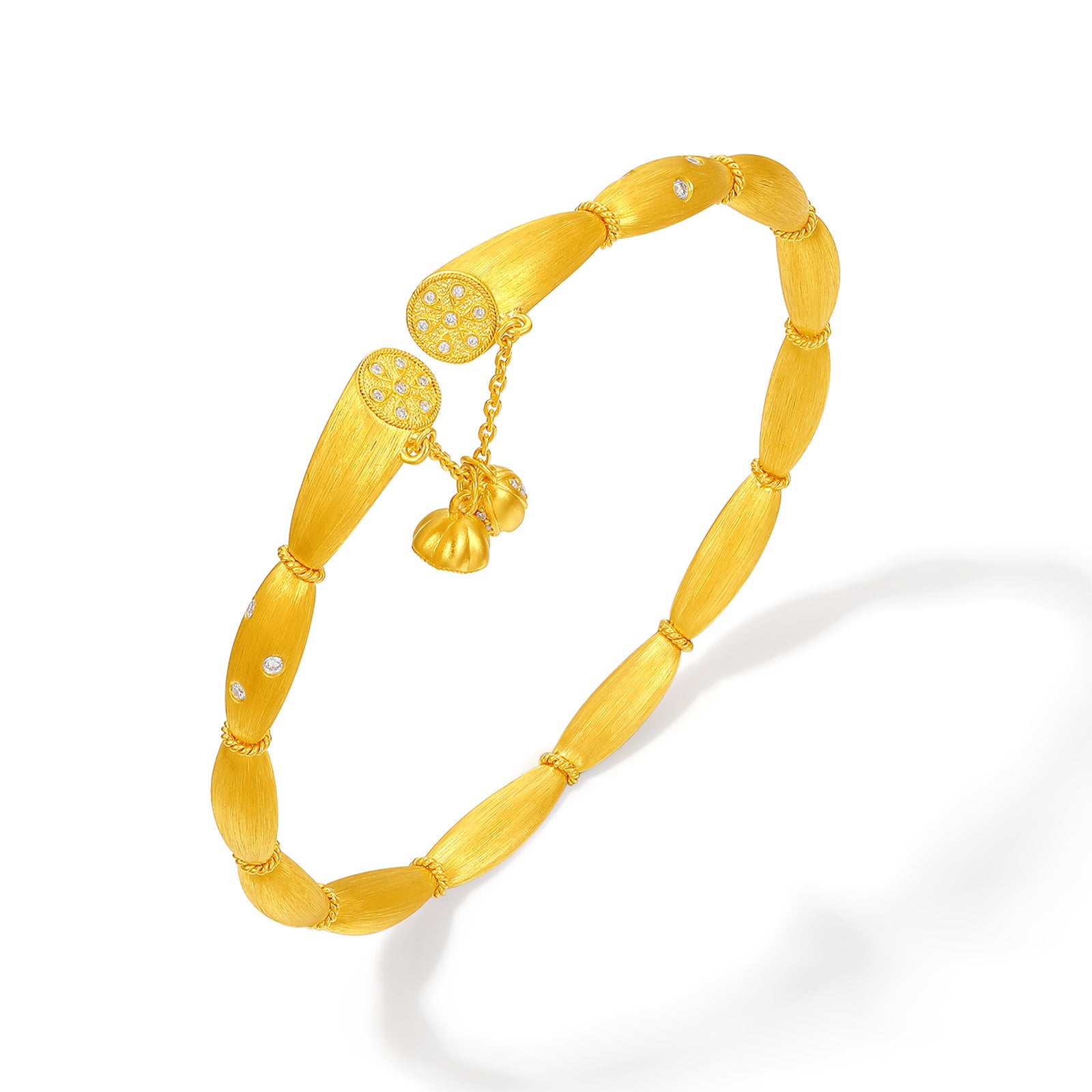 "Chinese Culture Collection - Dan Qing" 24K Gold Bangle Bracelet Diamond 0.0043ct Lotus Seedpod 24.5-29.5g W1036333