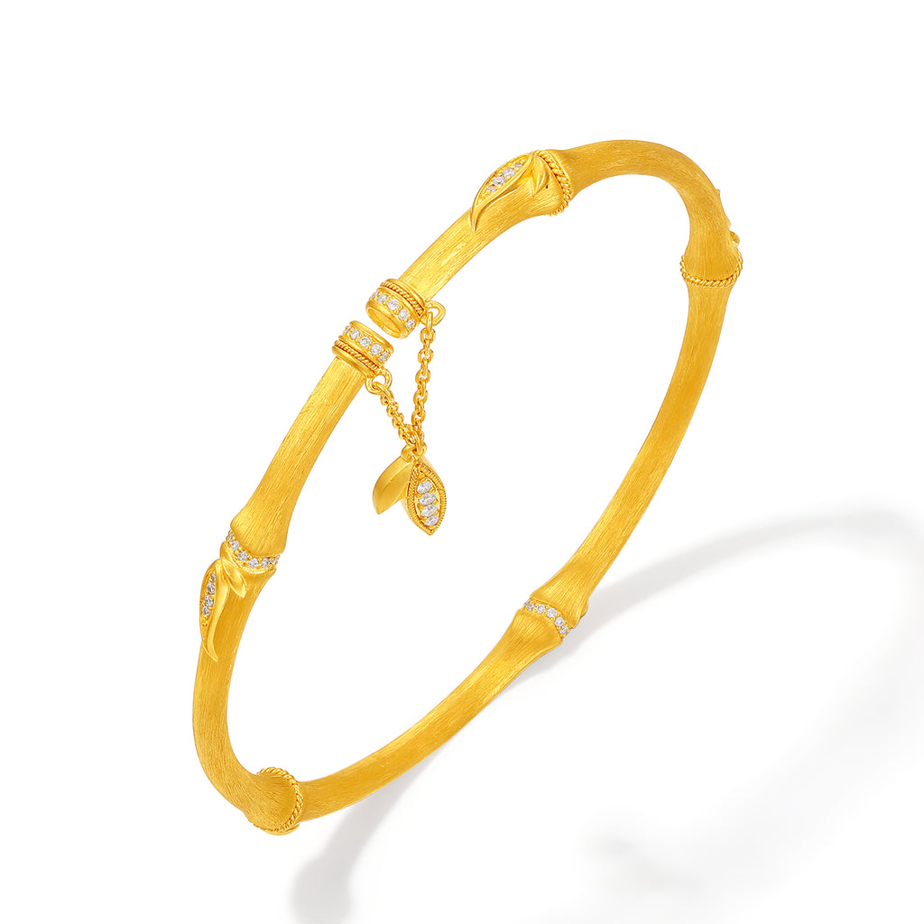 "Chinese Culture Collection - Dan Qing" 24K Gold Bangle Bracelet Diamond 0.0034ct Bamboo 31-37.5g W1036538