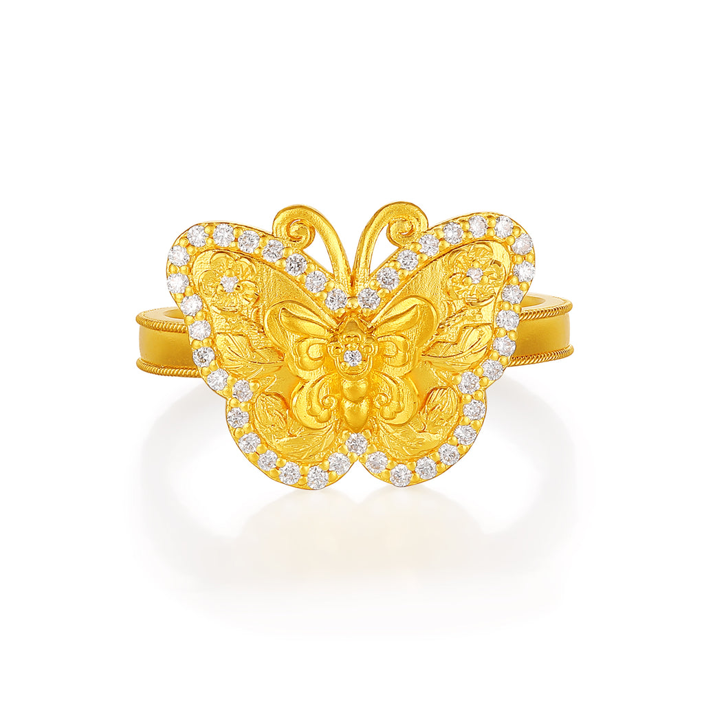 "Chinese Culture Collection - Dan Qing" 24K Gold Ring Diamond 0.0036ct Butterfly 5.2-7.2g W0136730