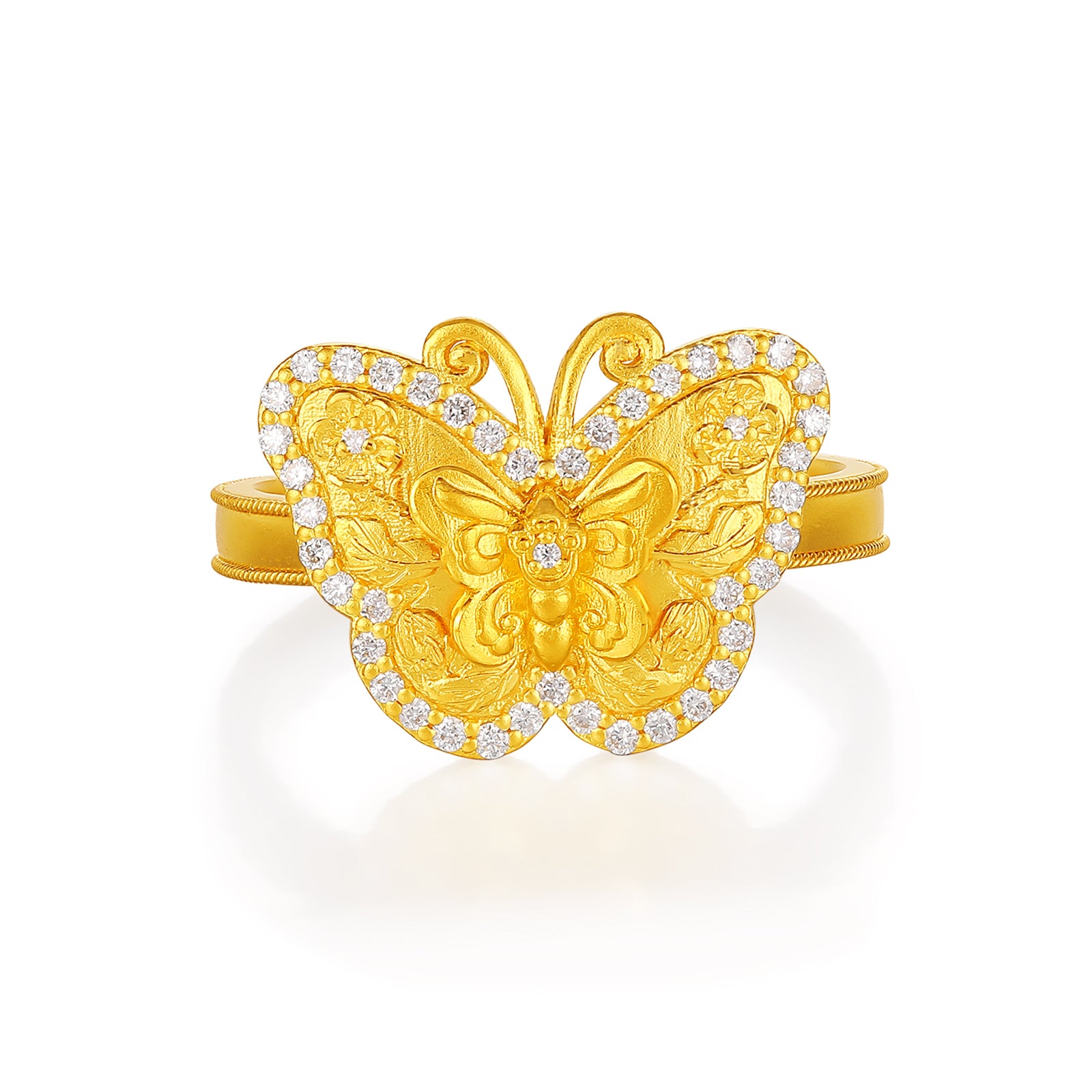 "Chinese Culture Collection - Dan Qing" 24K Gold Ring Diamond 0.0036ct Butterfly 5.2-7.2g W0136730