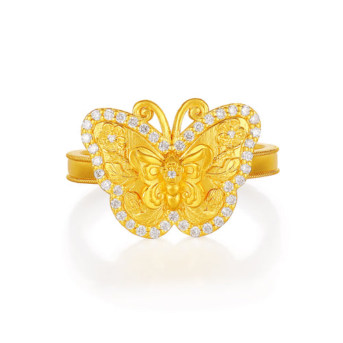 "Chinese Culture Collection - Dan Qing" 24K Gold Ring Diamond 0.0036ct Butterfly 5.2-7.2g W0136730