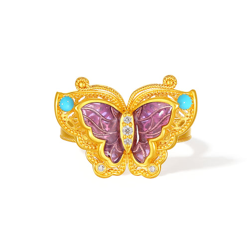 "Chinese Culture Collection - Dan Qing" 24K Gold Ring Diamond 0.007ct Butterfly 6.5-8.5g W0136612