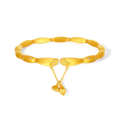 "Chinese Culture Collection - Dan Qing" 24K Gold Bangle Bracelet Diamond 0.0043ct Lotus Seedpod 24.5-29.5g W1036333