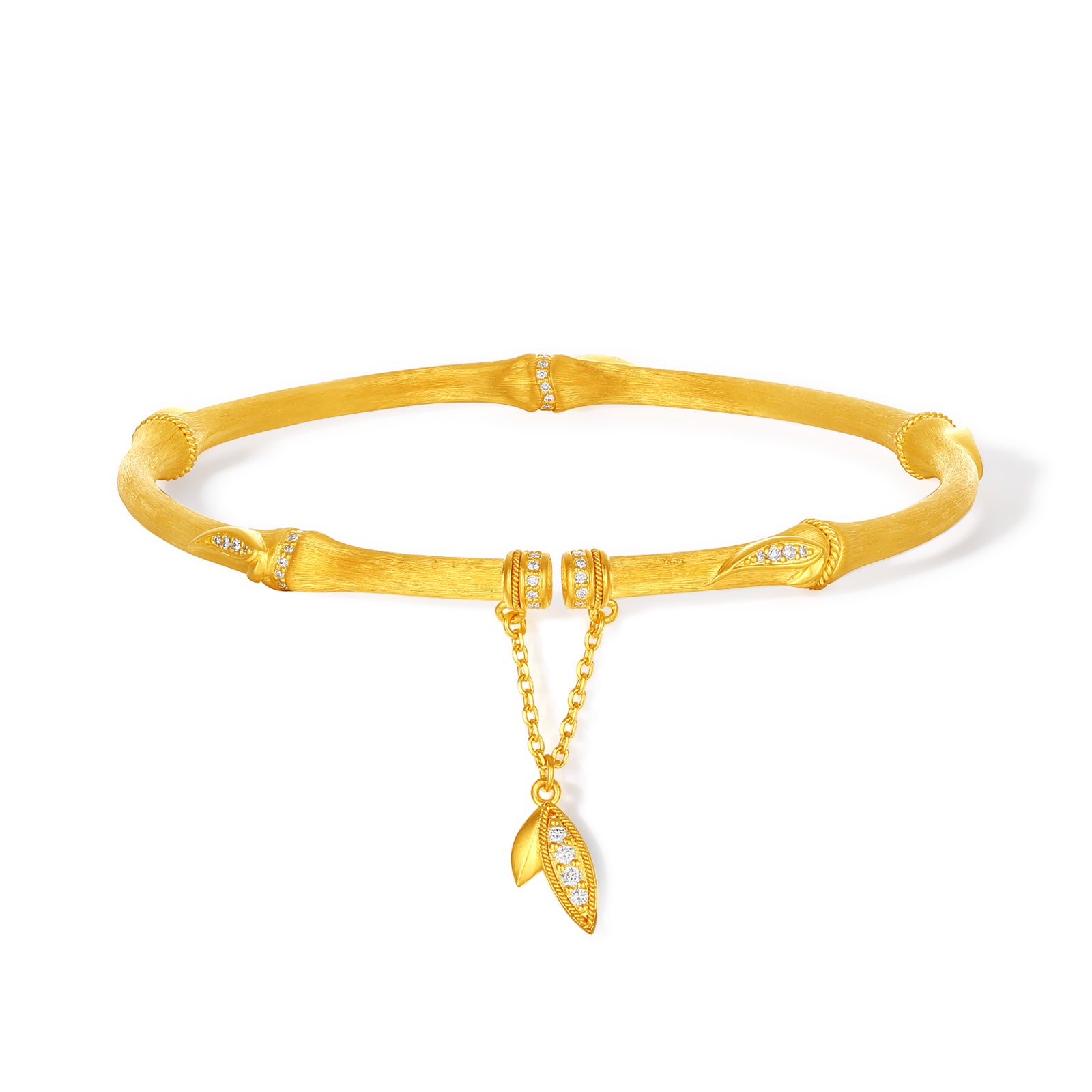 "Chinese Culture Collection - Dan Qing" 24K Gold Bangle Bracelet Diamond 0.0034ct Bamboo 31-37.5g W1036538