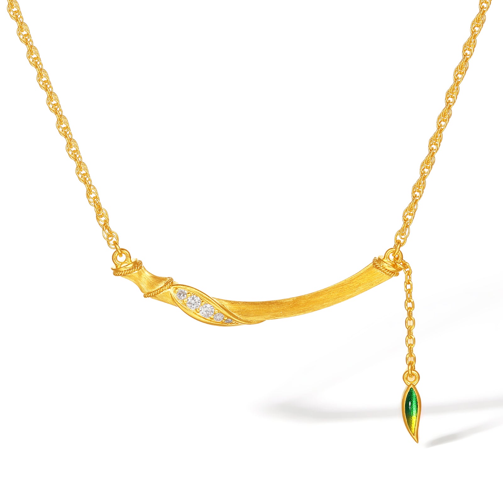 "Chinese Culture Collection - Dan Qing" 24K Gold Pendant Necklace Diamond 0.011ct Bamboo 7.3-9.3g W0636315