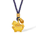 "Chinese Culture Collection - Dan Qing" 24K Gold Pendant Braided Rope Diamond 0.0026ct Amber 6-6.5mm Horse 16-18.55g W0436254