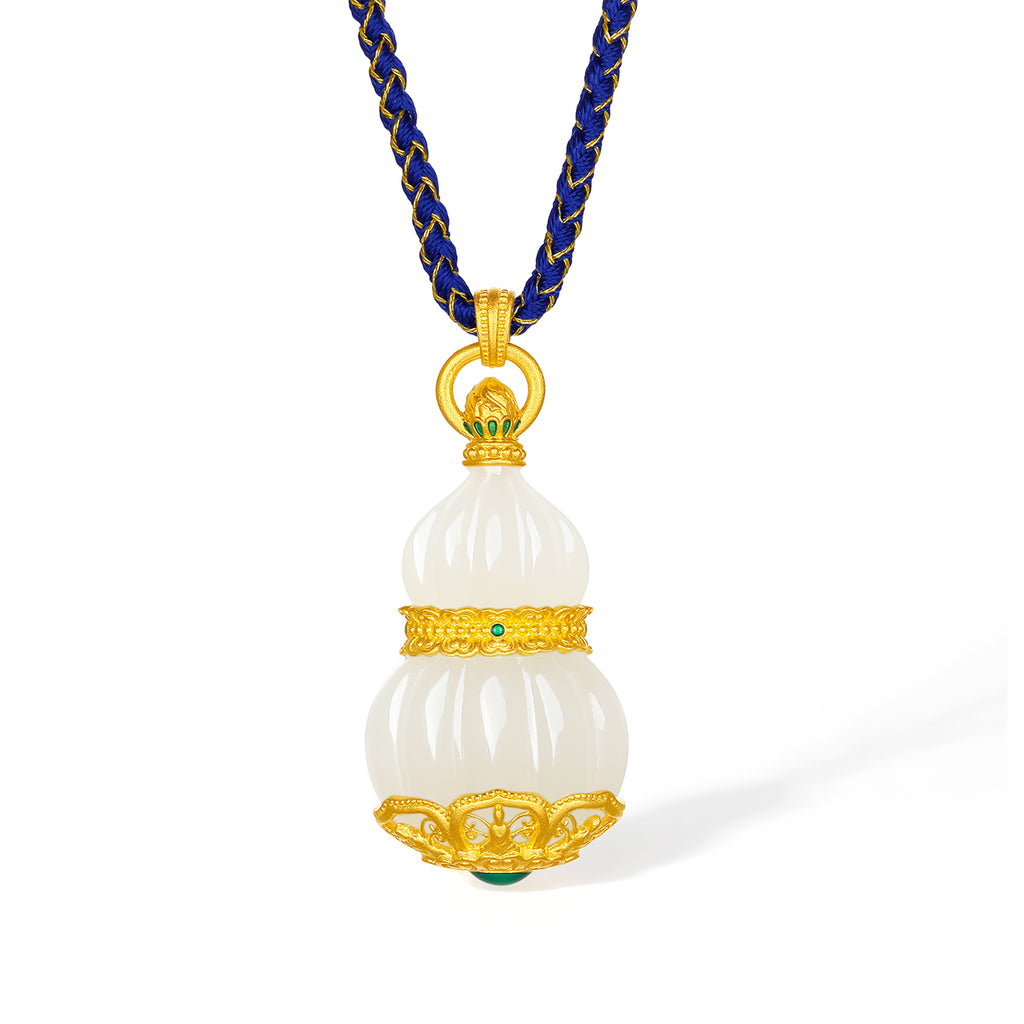 "Chinese Culture Collection - Dan Qing" 24K Gold Pendant Braided Rope Hetian Jade 38.5*18.5mm Gourd 8.5-12g Y0436328
