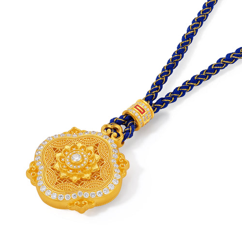 "Chinese Culture Collection - Dan Qing" 24K Gold Pendant Braided Rope Diamond 0.06ct 0.006ct Along the River During the Qingming Festival 23.8-27.8g W0436614