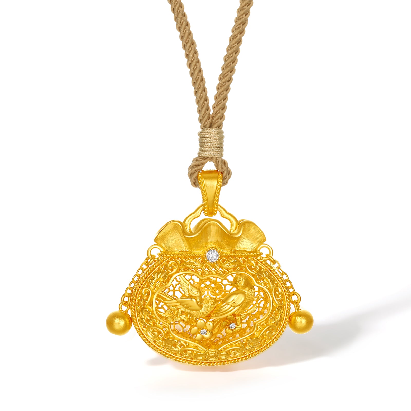 「中華文化集粹 - 木雕」24K金吊墜 鑽石0.03ct 0.005ct 招財袋 13.67-15.55克 W0448376