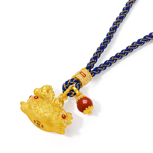 "Chinese Culture Collection - Dan Qing" 24K Gold Pendant Braided Rope Diamond 0.0024ct Agate 6-6.5mm Horse 15-17.5g W0436268