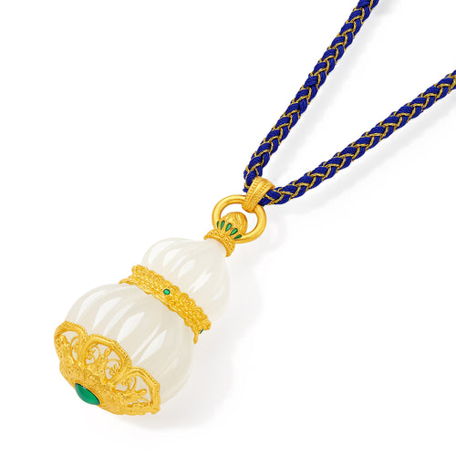 "Chinese Culture Collection - Dan Qing" 24K Gold Pendant Braided Rope Hetian Jade 38.5*18.5mm Gourd 8.5-12g Y0436328